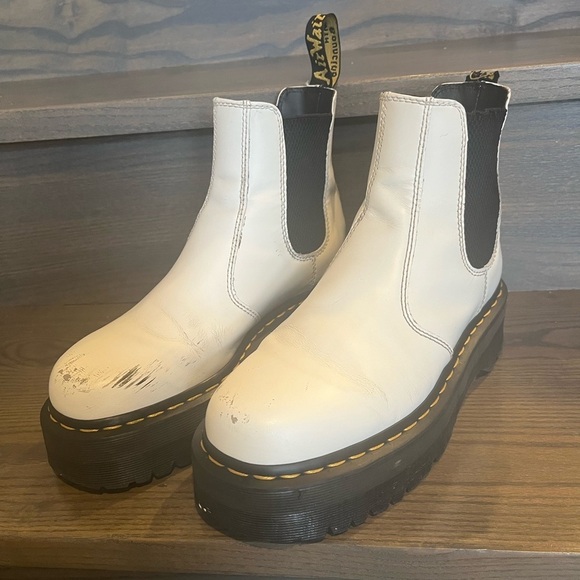 Dr. Martens Shoes - Dr. Martens White Leather Platform Chelsea Boot